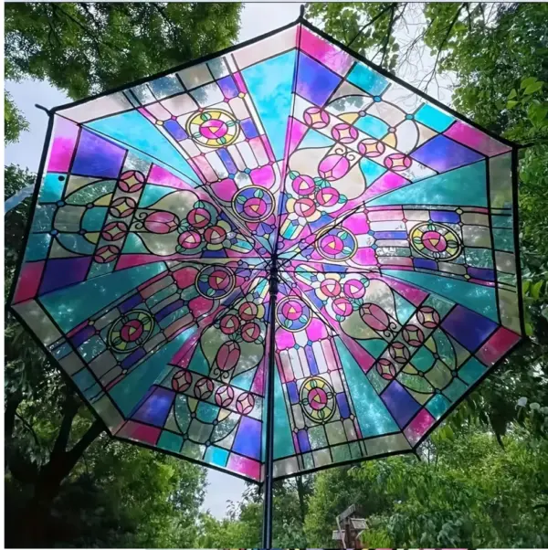 Stained Glass Long Handle Transparent Umbrella - 58cm - Image 5