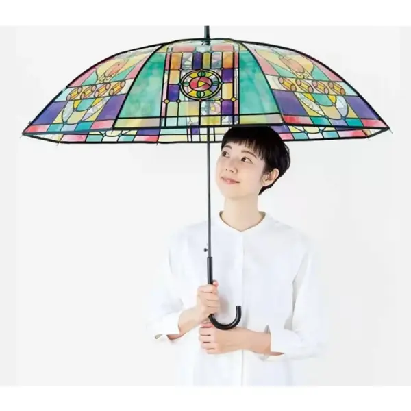 Stained Glass Long Handle Transparent Umbrella - 58cm - Image 6