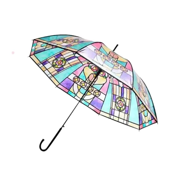 Stained Glass Long Handle Transparent Umbrella - 58cm