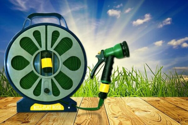 15m Flat Garden Hose with 7 Pattern Spray Nozzle with Stand
