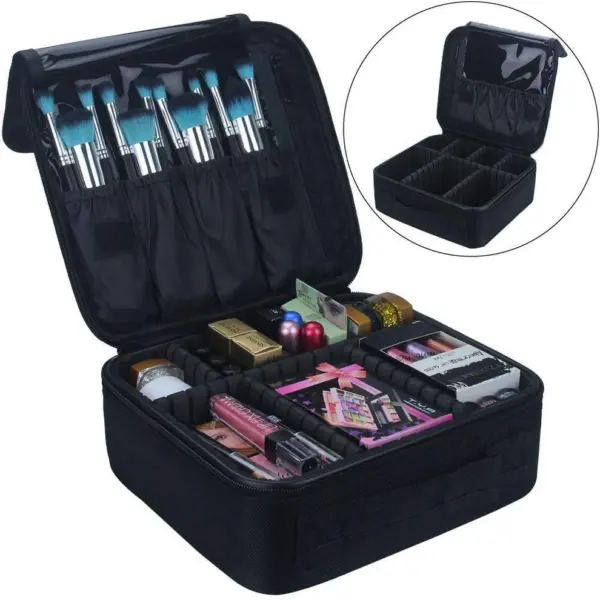 Portable Travel Makeup Organizer - Black (Medium) - Image 2