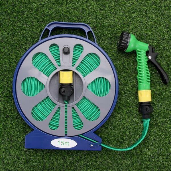 15m Flat Garden Hose with 7 Pattern Spray Nozzle with Stand - Image 7