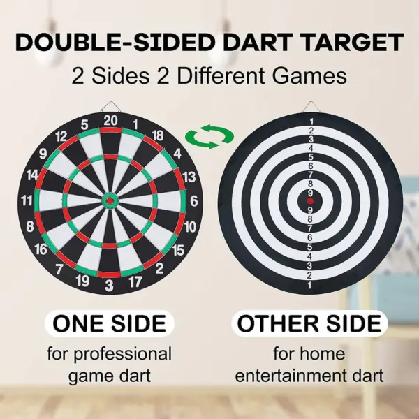 Double Sided Dart Game Board with 6 Darts - 40 Cm / 15 inch - Image 2