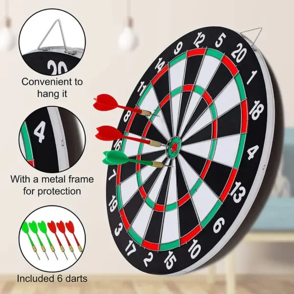 Double Sided Dart Game Board with 6 Darts - 40 Cm / 15 inch - Image 3