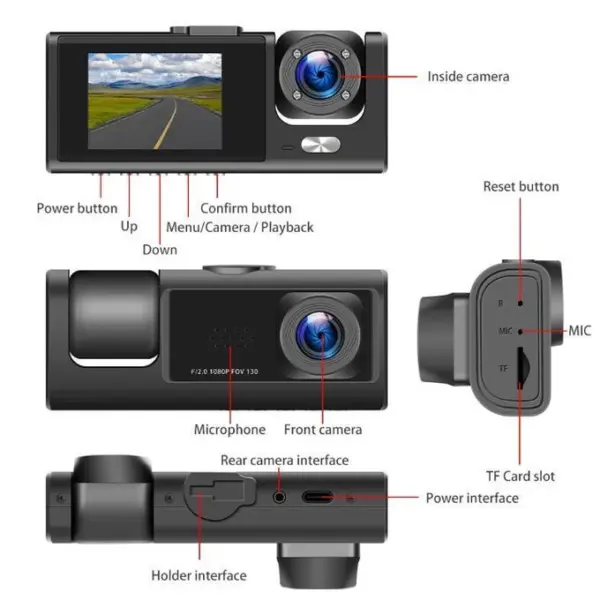 3-Channel HD 1080P Dash Cam, Dual Lens, DVR Car Record Camera - Image 5