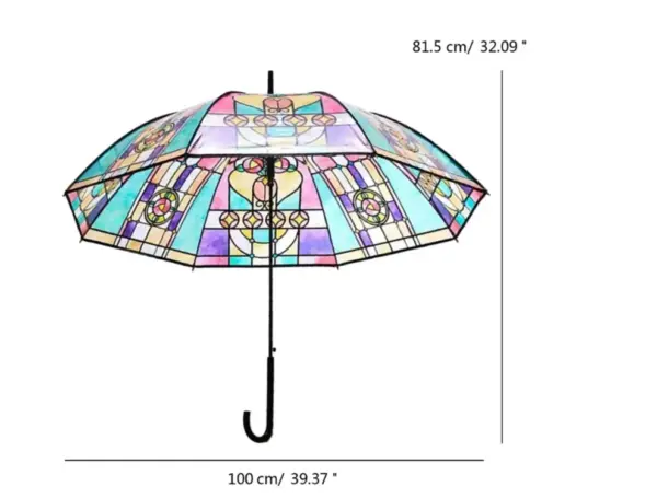 Stained Glass Long Handle Transparent Umbrella - 58cm - Image 3