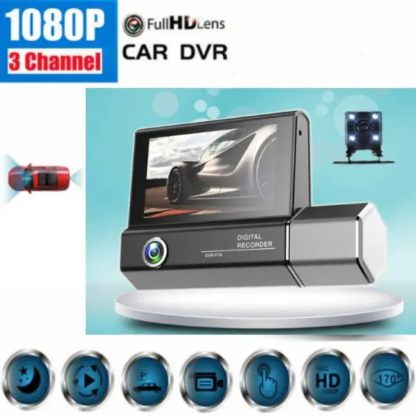 3 Channels Dash Cam 1080P FHD DVR Car Driving Recorder 3.0Inch IPS Screen - Image 5