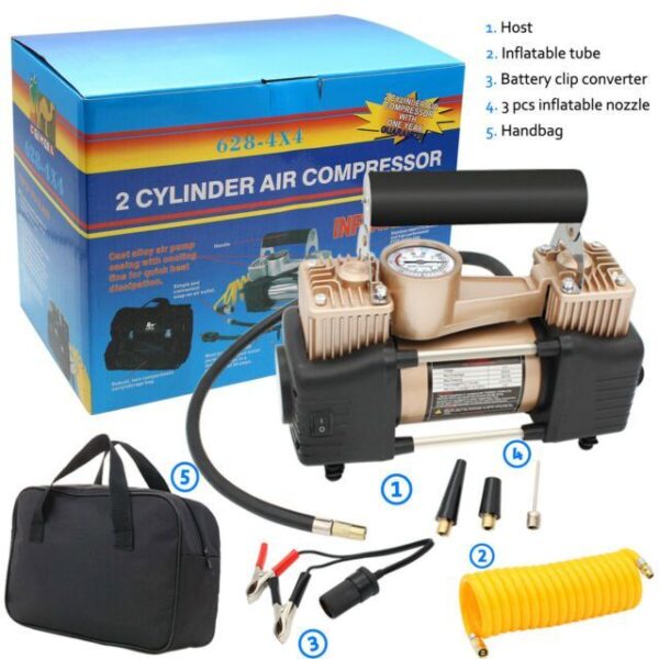 Heavy Duty Portable Air Compressor Dual Cylinder Direct Drive 12V - Image 2