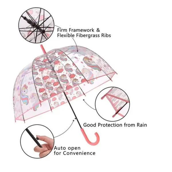 Kids Unicorn Umbrella - Baby Pink - Image 5