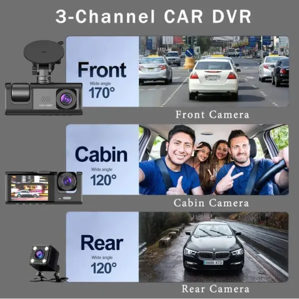 3-Channel HD 1080P Dash Cam, Dual Lens, DVR Car Record Camera - Image 7