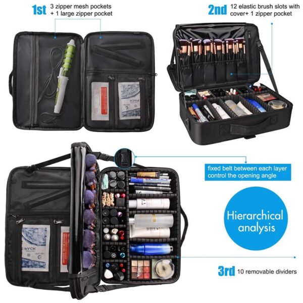 Portable Travel Makeup Organizer - Black (Medium) - Image 5
