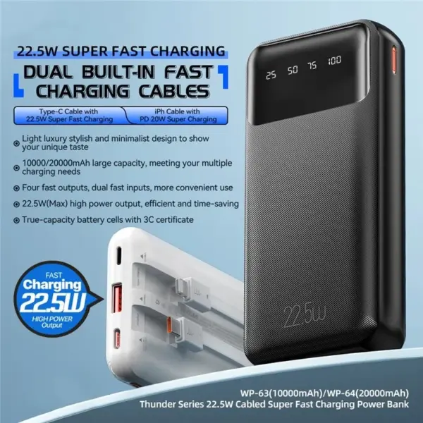 10 000mAh 22.5W Fast Charging Power Bank 4 Outputs Phone External Battery – WEKOME WP-63 - Image 8