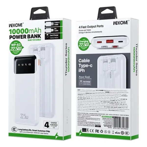 10000mAh 22.5W Cabled Super Fast Charging Power Bank - Image 6