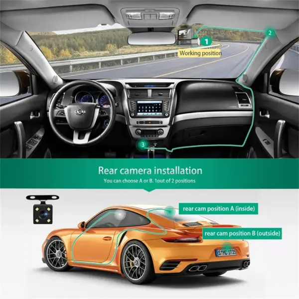 3 Channels Dash Cam 1080P FHD DVR Car Driving Recorder 3.0Inch IPS Screen - Image 8