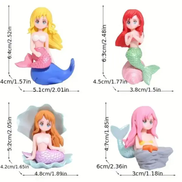 4pcs Whimsical Mini Mermaid Figurine Ornament Statue Set - Image 2
