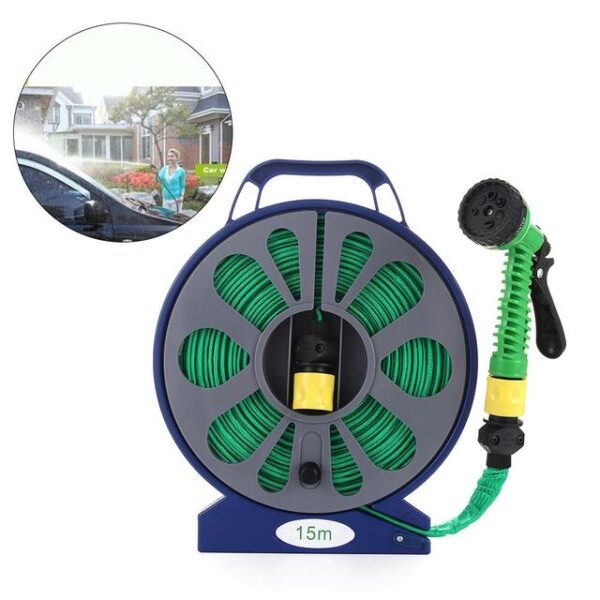 15m Flat Garden Hose with 7 Pattern Spray Nozzle with Stand - Image 2
