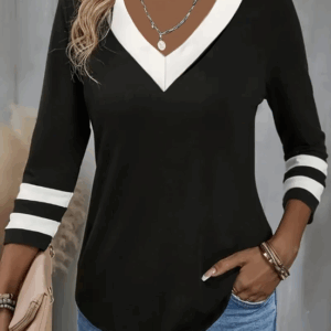 Women's Contrasting Black & White V-Neck